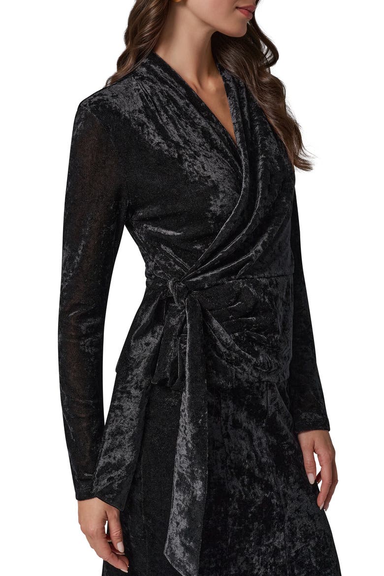 Velvet Wrap Top, Alternate, color, BLACK