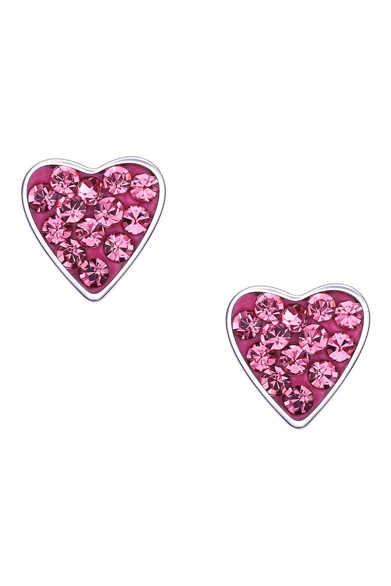 Kids' Crystal Heart Stud Earrings, Main, color, PINK