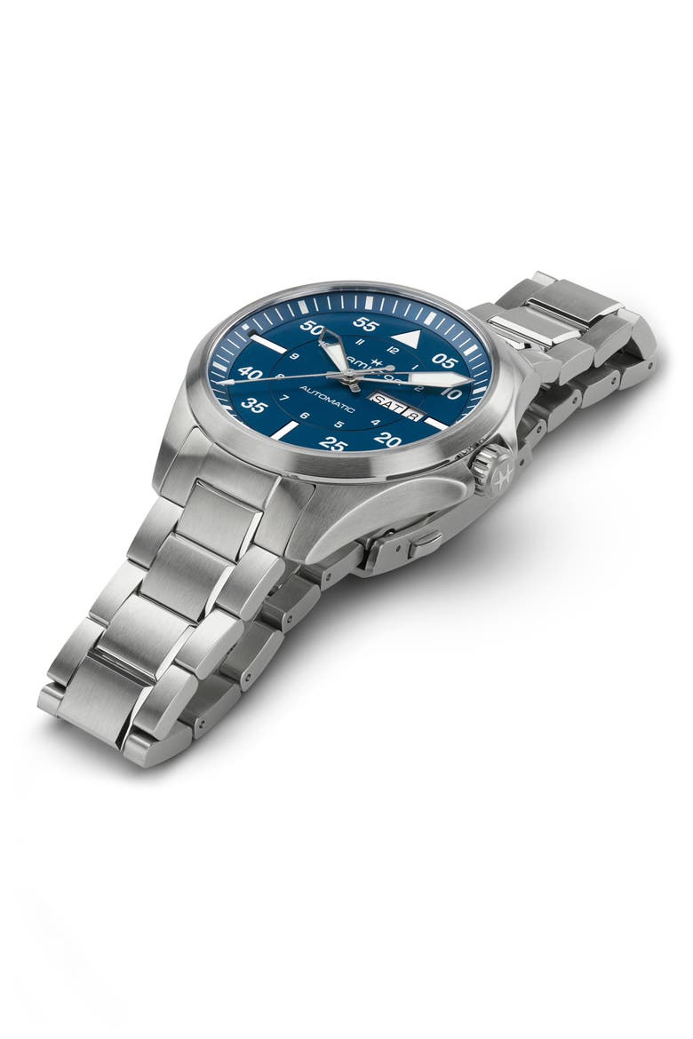 Khaki Aviation Pilot Automatic Bracelet Watch, 42mm, Alternate, color, BLUE