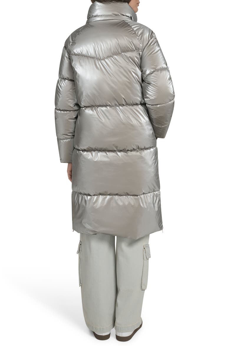 Water Resistant Mid Length Hooded Puffer Jacket, Alternate, color, SILVER