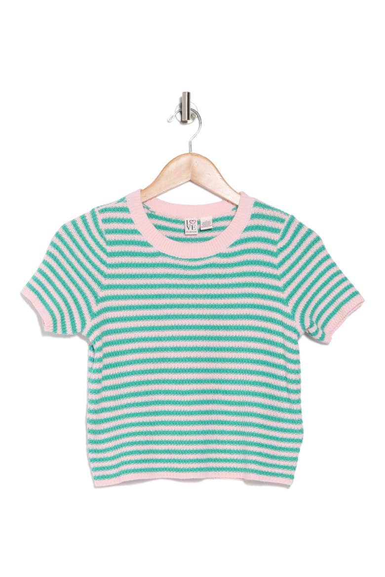 Ida Short Sleeve Sweater, Alternate, color, PINK GREEN COMBO