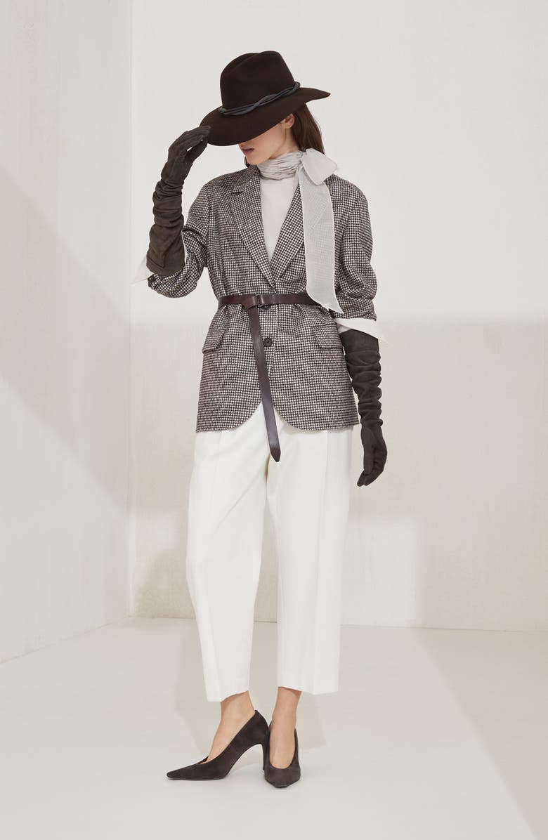 Brunello Cucinelli Houndstooth blazer with monili, Alternate, color, Brown