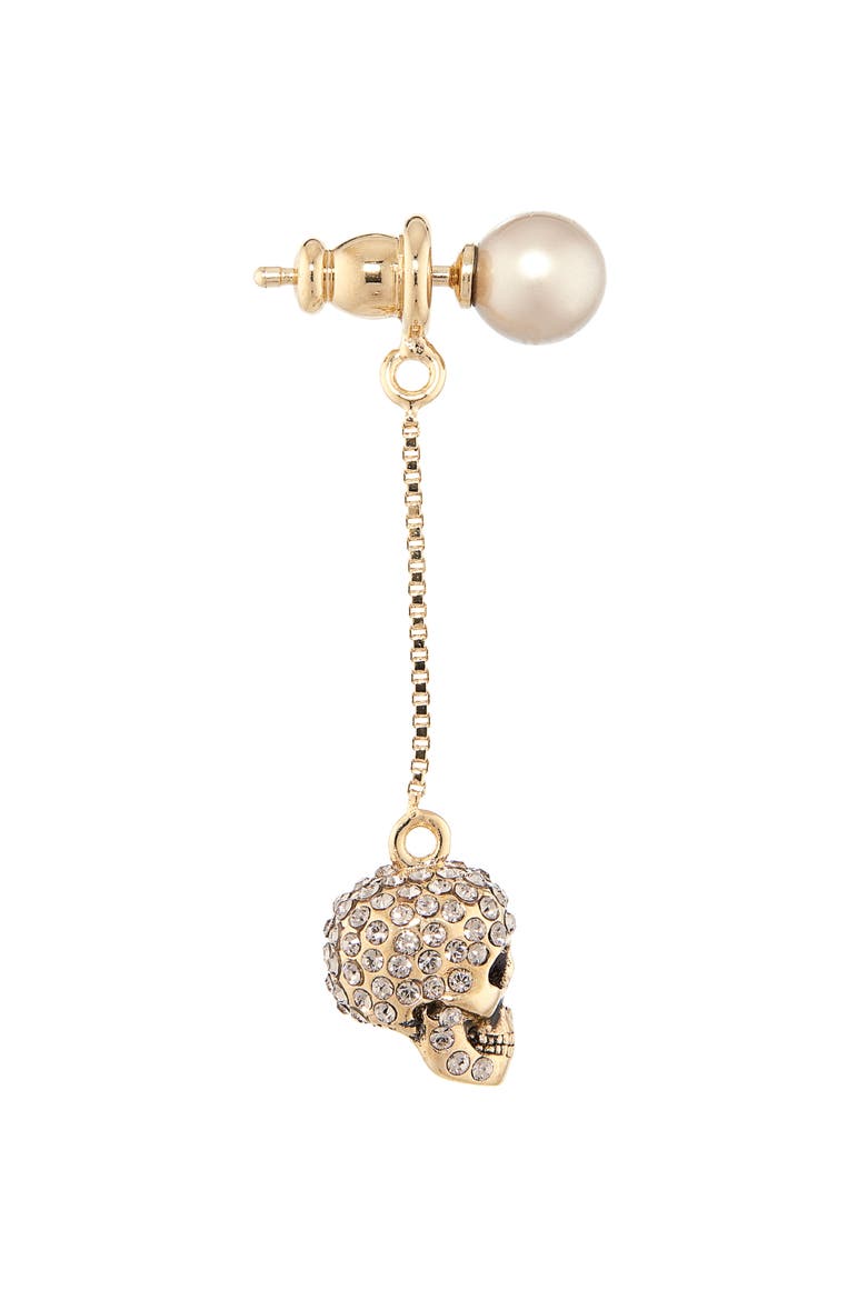 Alexander McQueen Pavé Skull Drop Earrings, Alternate, color, COFFEE