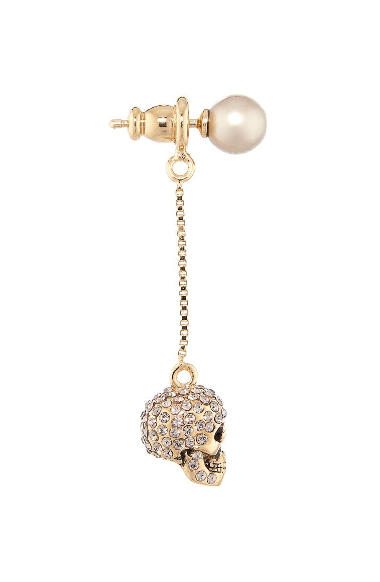 McQueen Alexander McQueen Pavé Skull Drop Earrings, Alternate, color, Coffee
