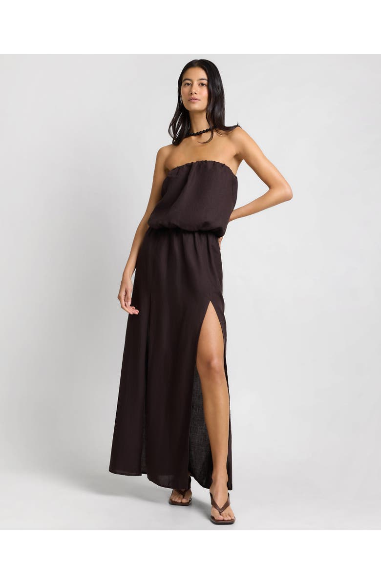 Onia Air Linen High Slit Maxi Dress, Main, color, Espresso
