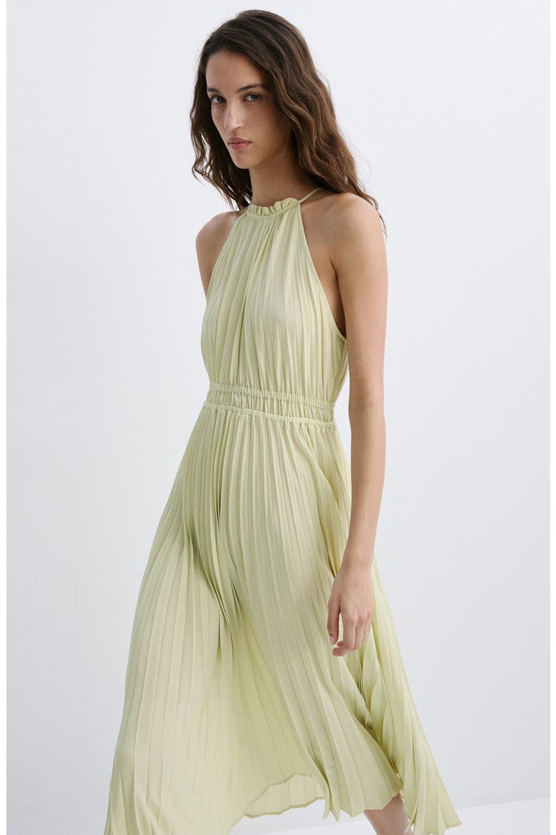 Pleated Halter Neck Midi Dress, Alternate, color, PASTEL GREEN