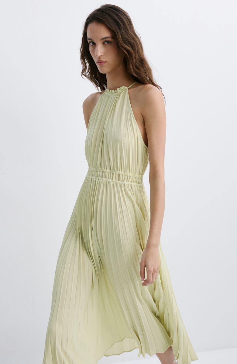 MANGO Pleated Halter Neck Midi Dress, Alternate, color,