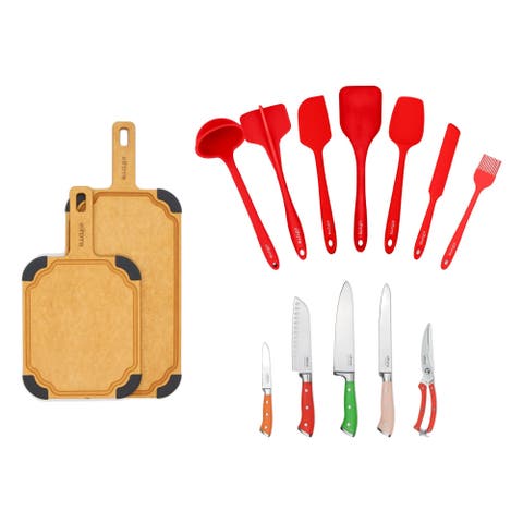 2 Piece Paddle Cutting Board 5 Piece Knife And 7 Piece Silicone Cooking Utensil Set