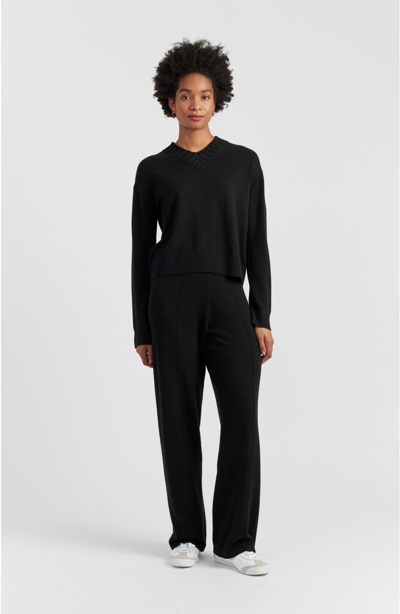 Chinti & Parker Wool-Cashmere Ribbed V-neck Sweater, Alternate, color, Black