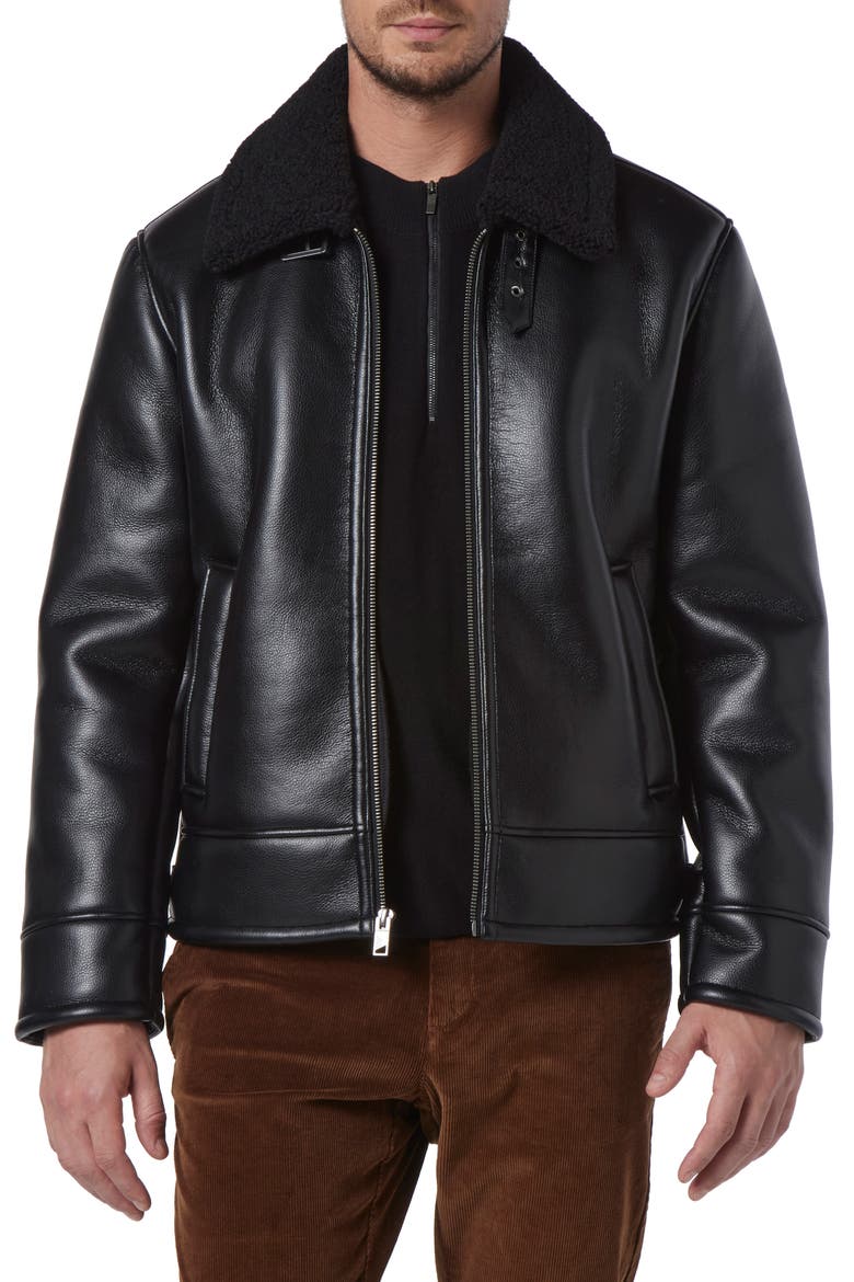 Cadman Faux Shearling Pilot Jacket, Main, color, BLACK