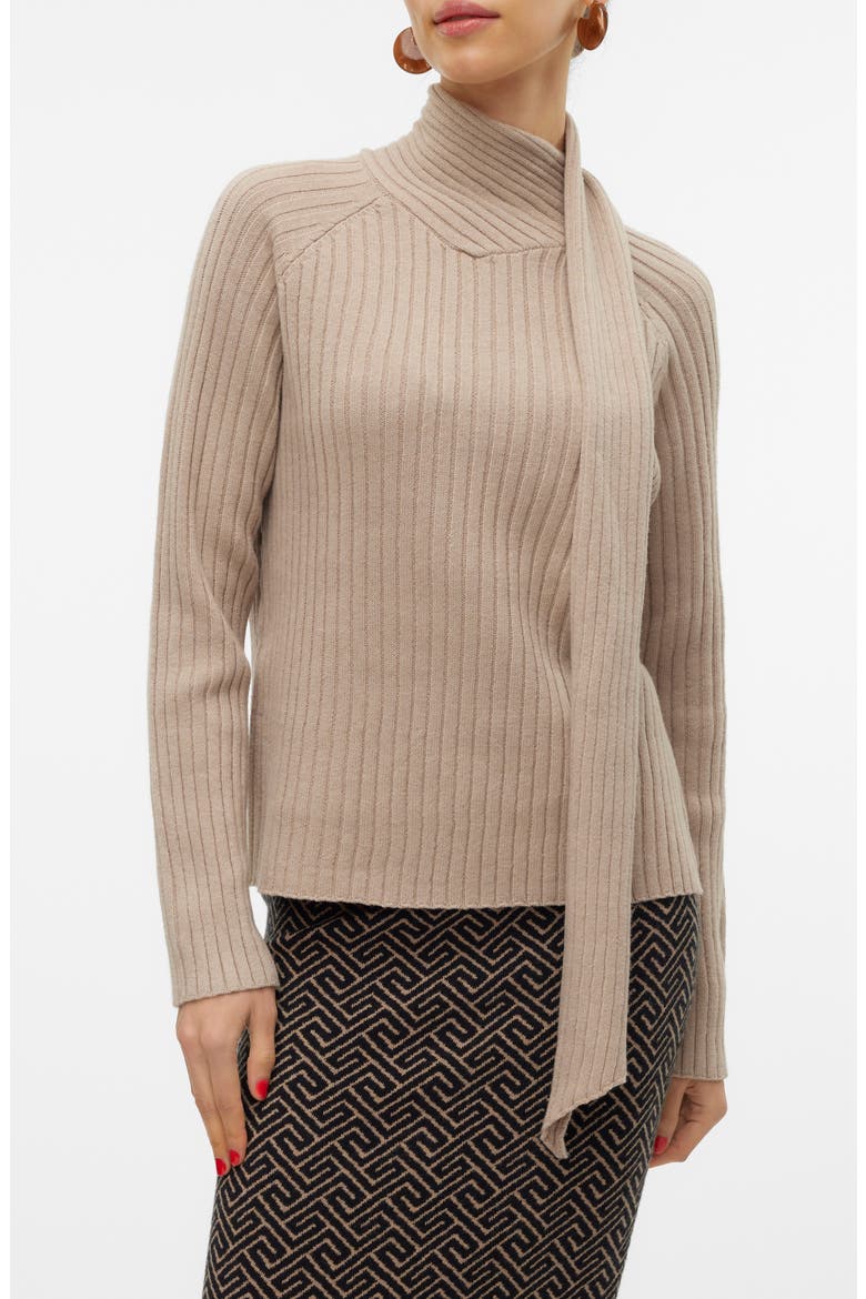 Zoey Rib Scarf Sweater, Main, color, SILVER MINKDETAILW MELANGE