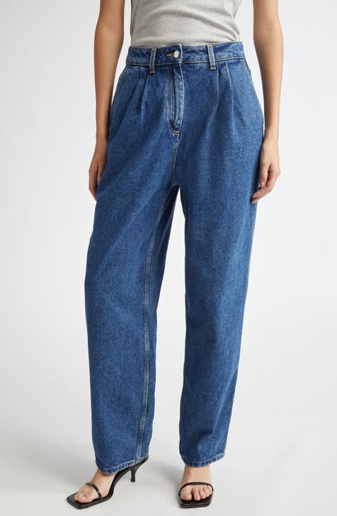 Dark Denim Pleated Detail Jeans