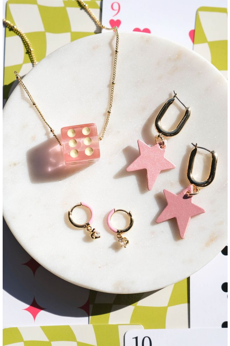 Dice Charm Necklace, Alternate, color, Pink/ Gold