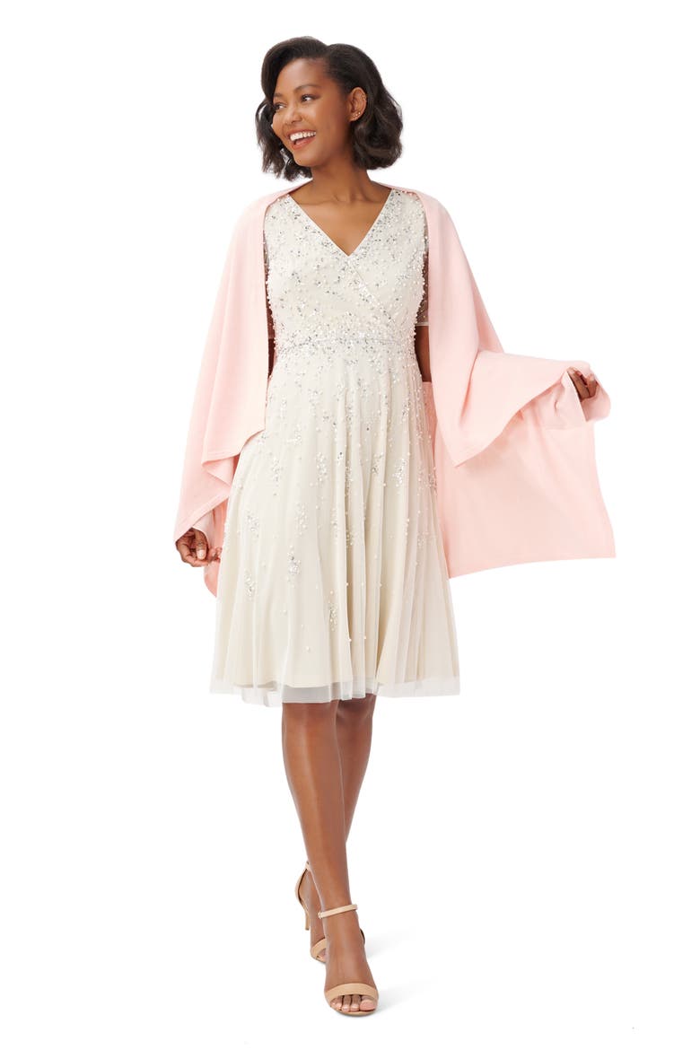 Beaded Tea Length Cocktail Dress, Alternate, color, IVORY/ PEARL