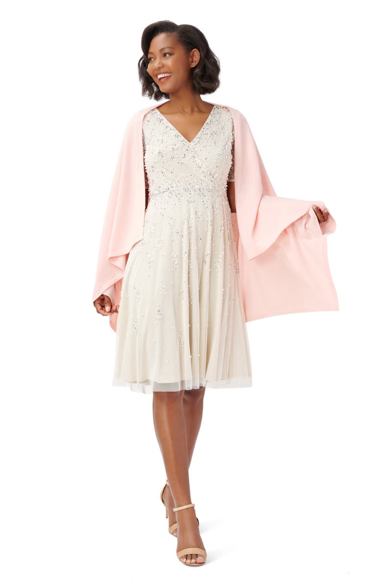 Adrianna Papell Beaded Tea Length Cocktail Dress, Alternate, color, 