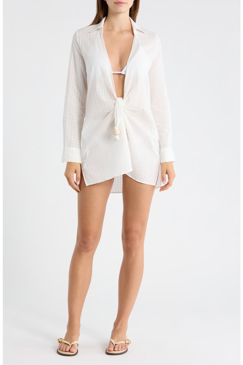Long Sleeve Semisheer Cotton Cover-Up, Main, color, WHITE