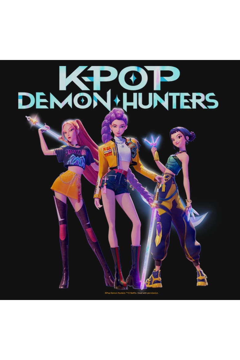 Girl's KPop Demon Hunters HUNTR/X Battle Ready Group Shot  Graphic T-Shirt, Alternate, color, Black