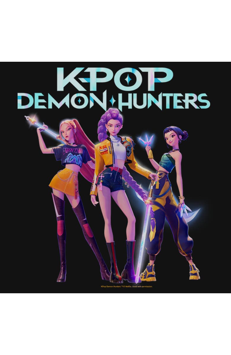 KPop Demon Hunters Girl's KPop Demon Hunters HUNTR/X Battle Ready Group Shot  Graphic T-Shirt, Alternate, color, Black