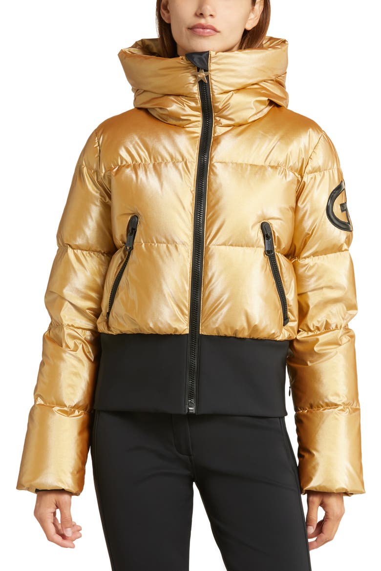 Bombardino Hooded Waterproof Down Puffer Jacket, Alternate, color, GOLD