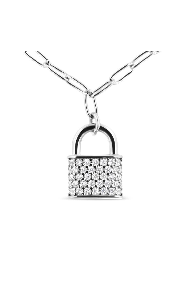 Haus of Brilliance Silver 1/4 Cttw Diamond Lock Pendant Necklace with Paperclip Chain, Alternate, color, 