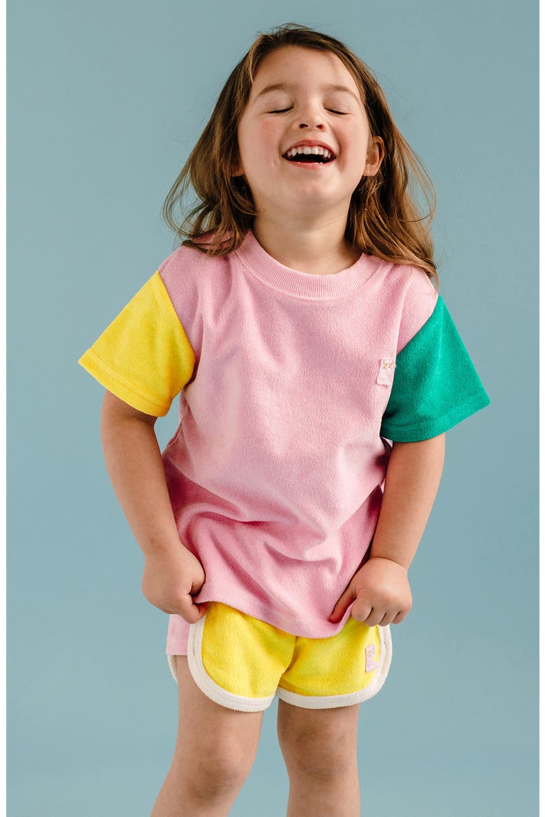 Kids' Color-blocked Terry Tee, Alternate, color, PINK