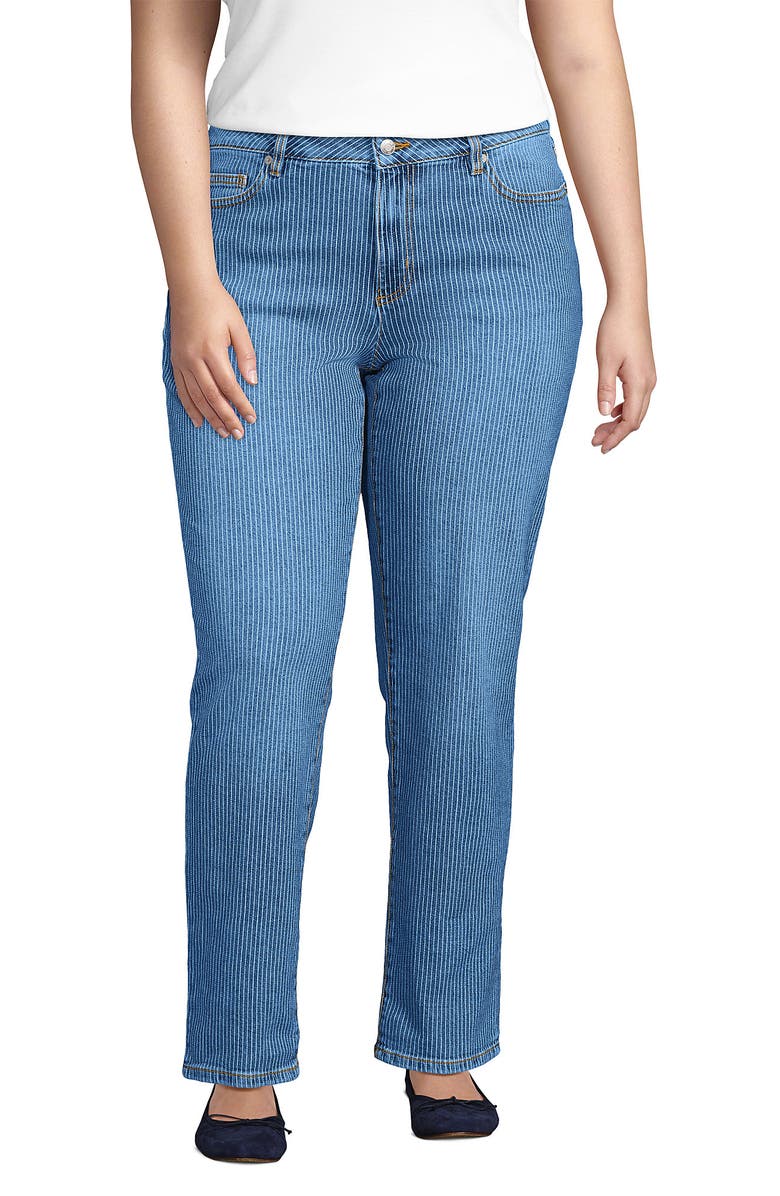 Lands' End Soft Denim Mid Rise Boyfriend Jeans, Main, color, Beau Blue Stripe