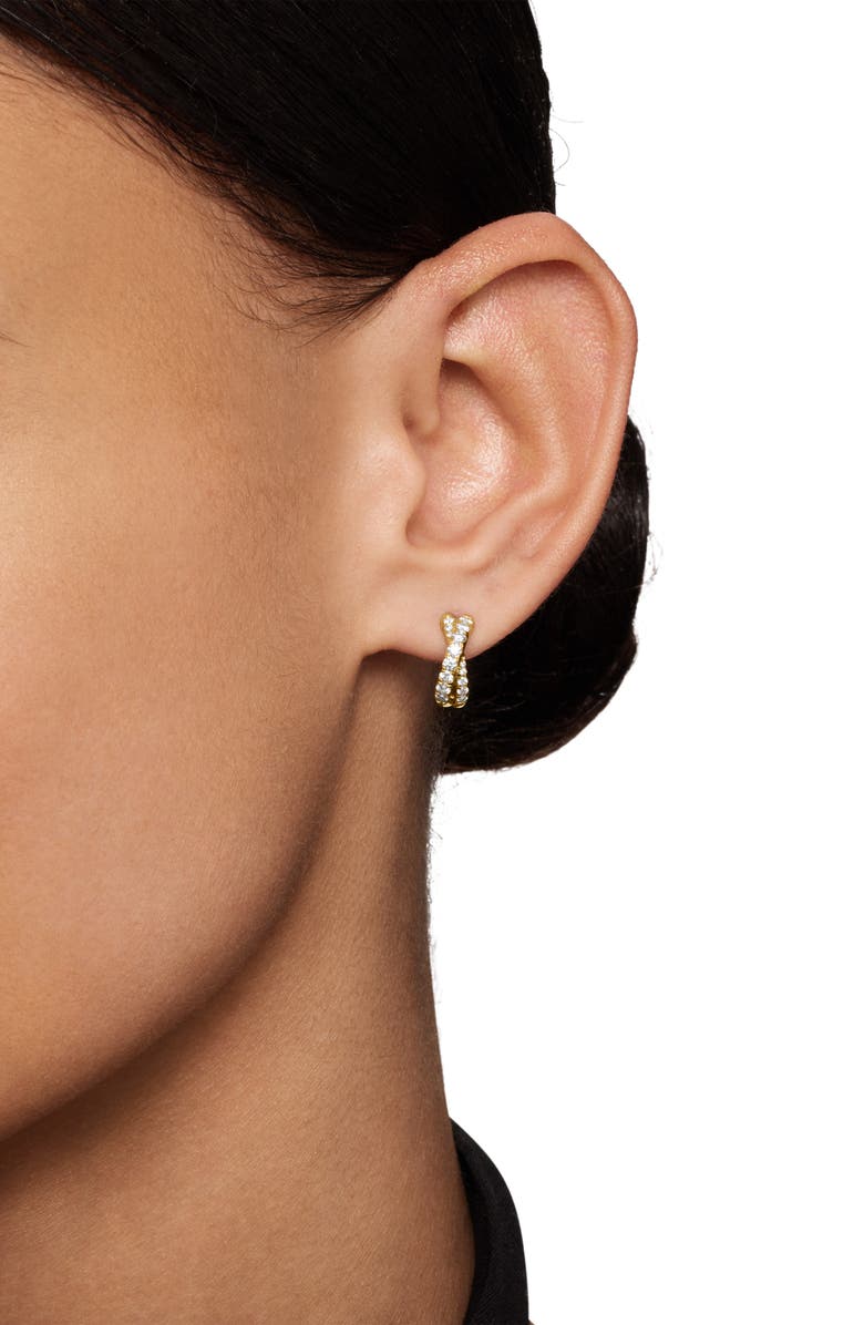 David Yurman Pavé Crossover Hoop Earrings in 18K Gold with Diamonds, 12mm, Alternate, color, 18K Yellow Gold
