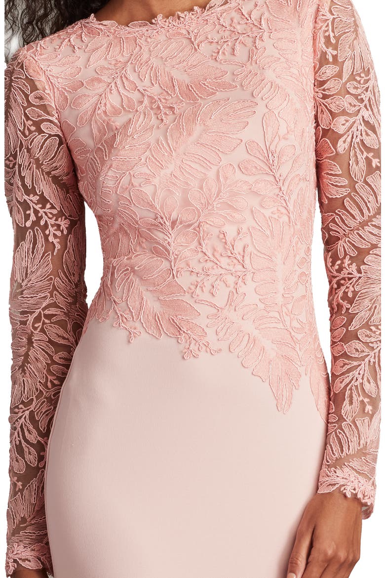 Embroidered Leaf Print Long Sleeve Gown, Alternate, color, ADOBE BLUSH