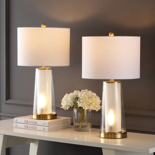 Jonathan Y Tryon 26" Modern Minimalist Glass/iron Nightlight Led Table Lamp In Clear/brass Gold
