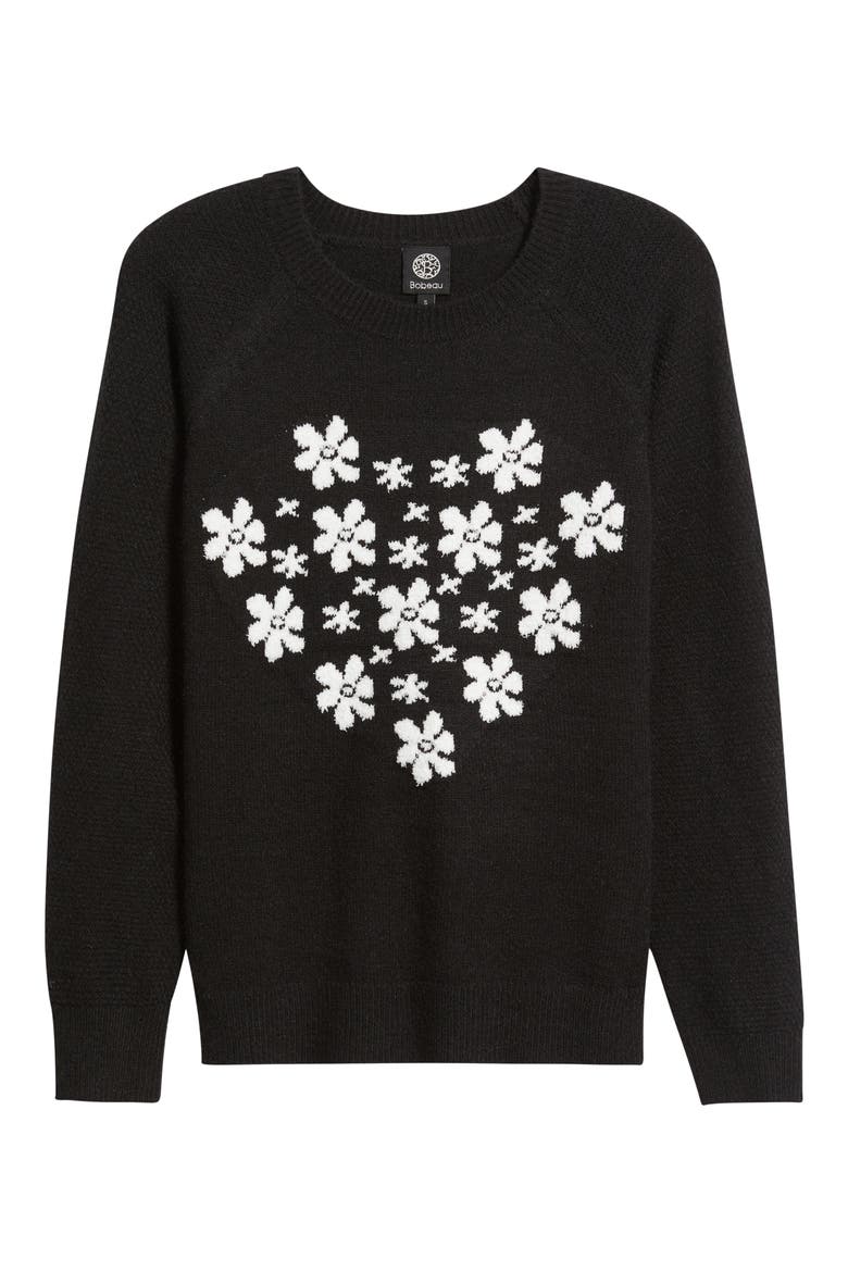 Floral Heart Graphic Crewneck Sweater, Alternate, color, BLACK/ IVORY