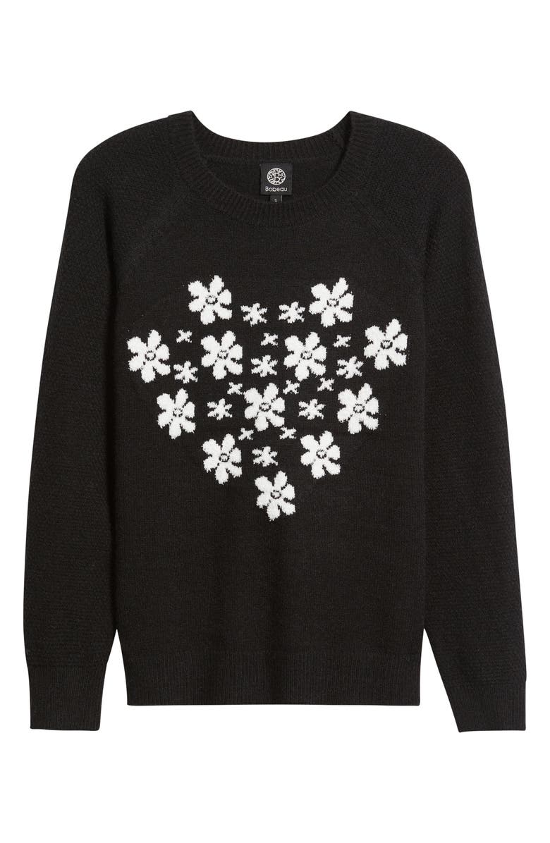 Bobeau Floral Heart Graphic Crewneck Sweater, Alternate, color, Black/ Ivory