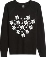 Bobeau Floral Heart Graphic Crewneck Sweater