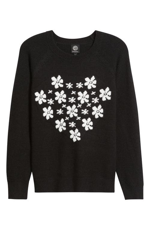 Bobeau Floral Heart Graphic Crewneck Sweater In Black