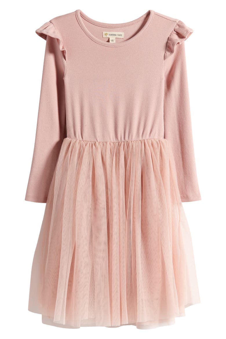 Kids' Ruffle Long Sleeve Dress, Main, color, PINK PUFF