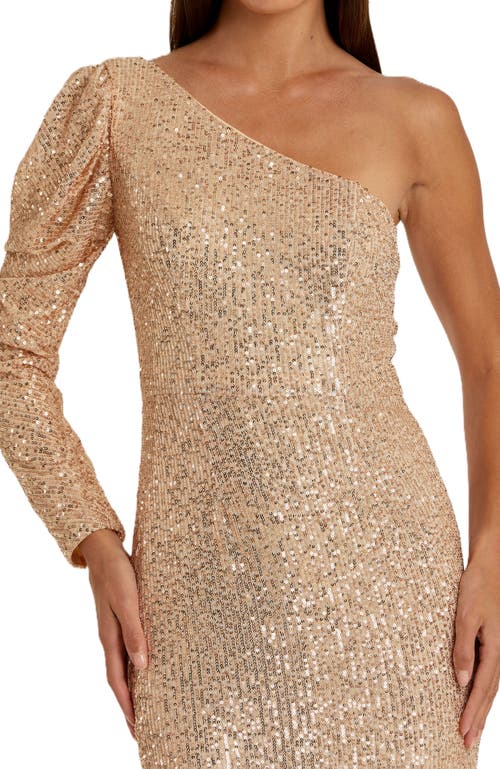 Mac Duggal Sequined One Shoulder Trumpet Gown In Rose Gold