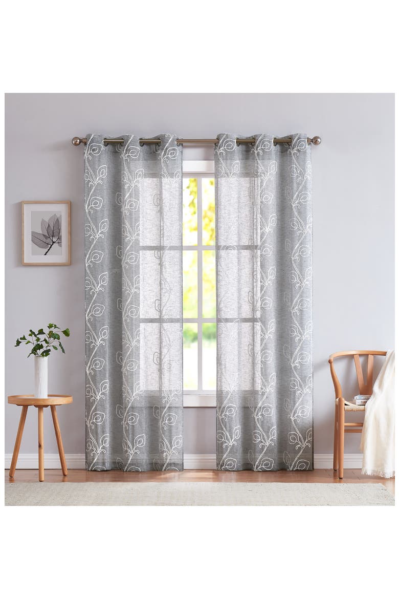 Stella Set of 2 Sheer Panel Curtains, Main, color, SILVER