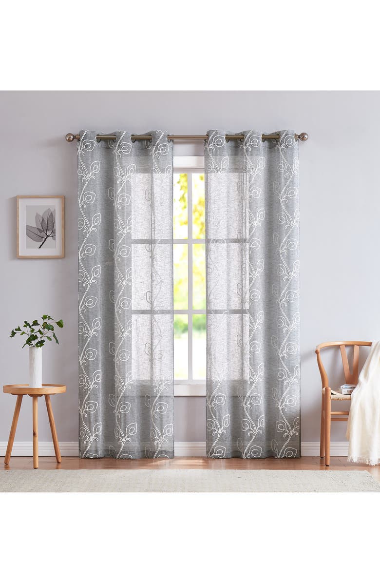 DAINTY HOME Stella Set of 2 Sheer Panel Curtains, Main, color, Silver