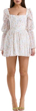 HOUSE OF CB Sancia Floral Print Corset Long Sleeve Minidress