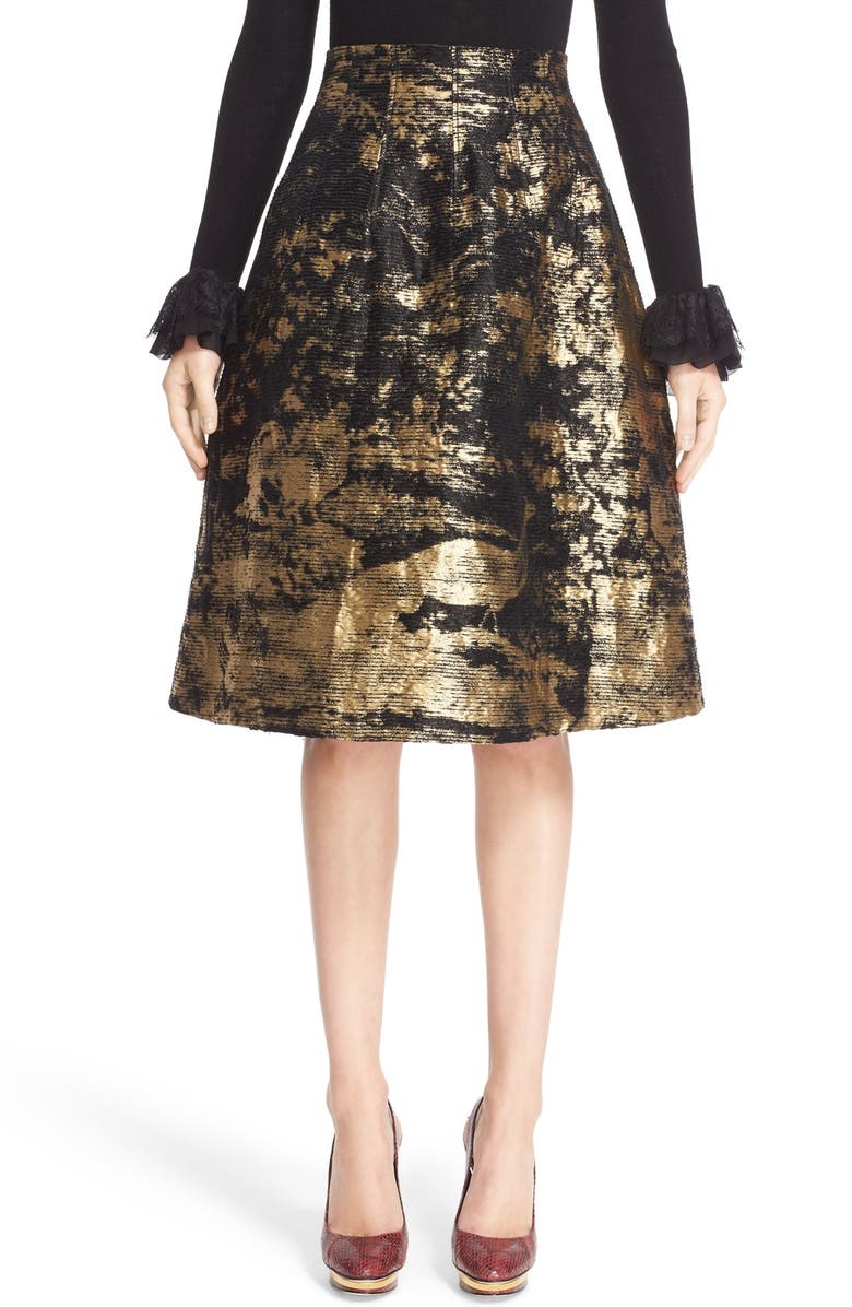 Oscar de la Renta Peacock Jacquard Skirt, Main, color, 