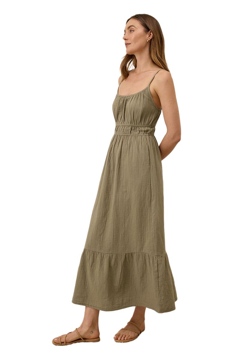 Pact Organic Cotton Coastal Double Gauze Cami Maxi Dress, Alternate, color, Khaki Green