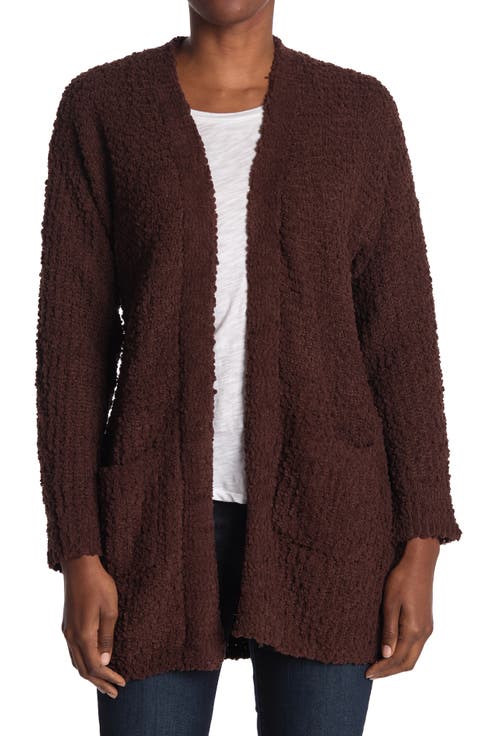 Open Front Patch Pocket Popcorn Cardigan