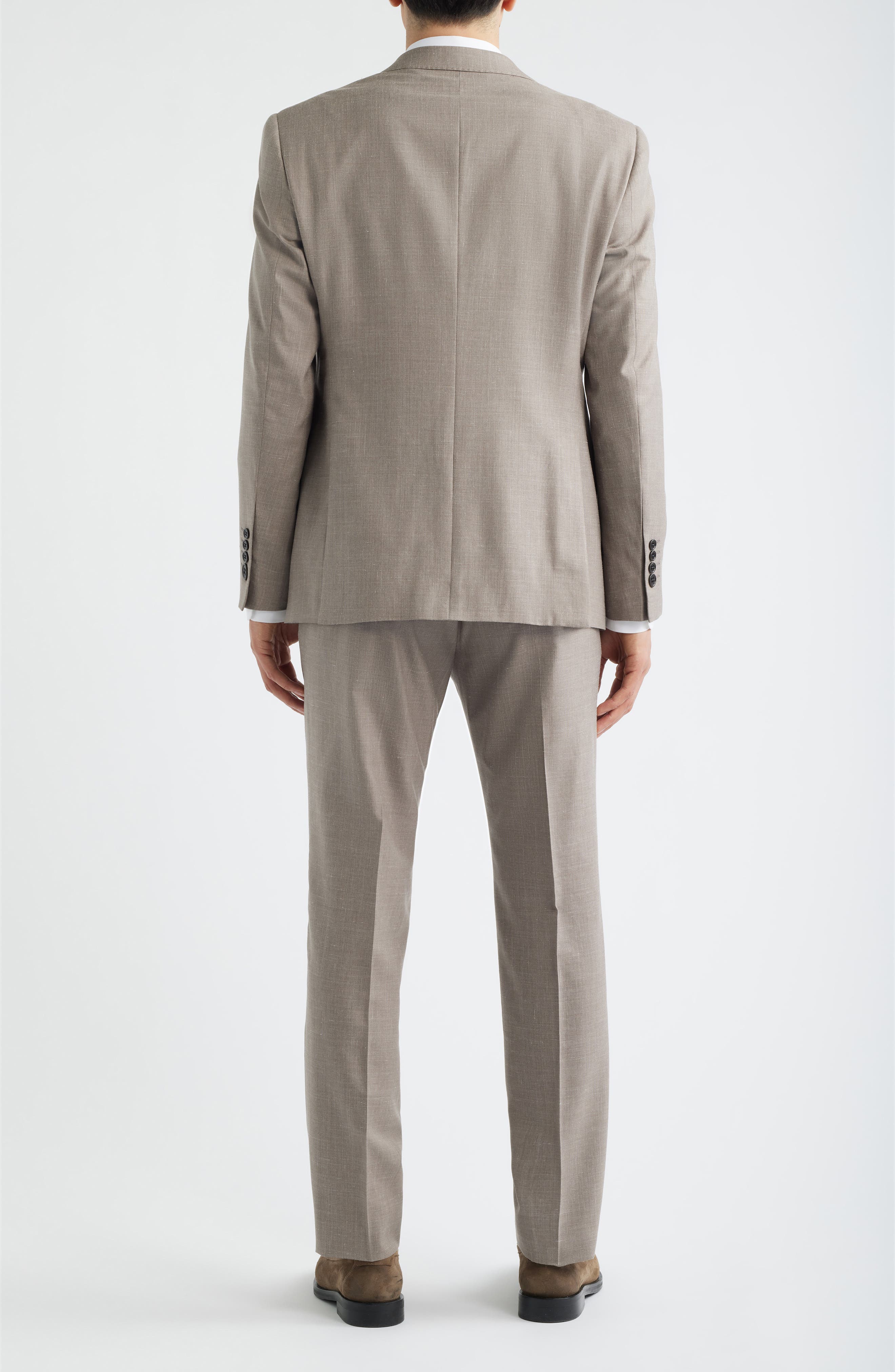 スーツ EMPORIO ARMANI khaki WOOL RAYON Suits 50 Emporio Armani Tan Mélange Wool & Silk Blend Peak Lapel Suit (Men