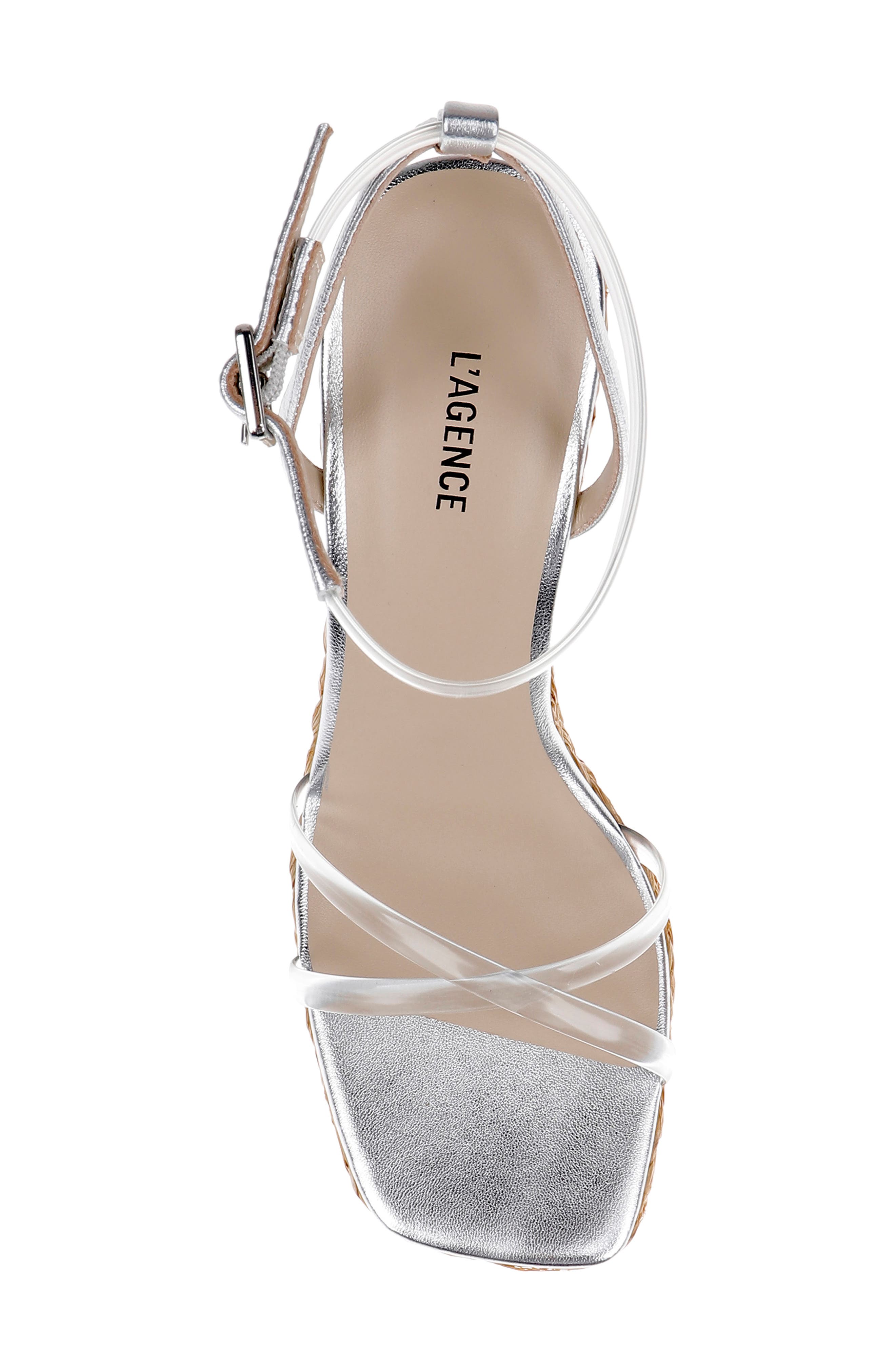 L'AGENCE Malone Espadrille Ankle Strap Platform Wedge Sandal, Alternate, color, Silver