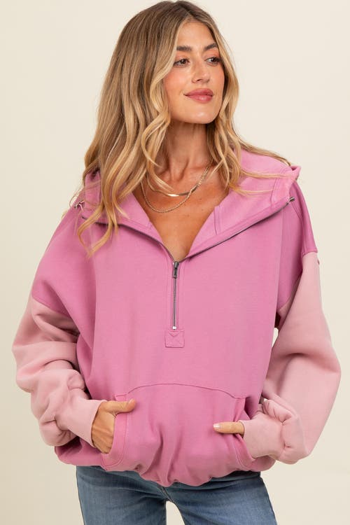 Pinkblush Colorblock Half Zip Hoodie In Animal Print