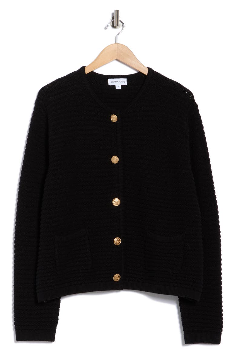 Ottoman Stitch Sweater Jacket, Alternate, color, BLACK