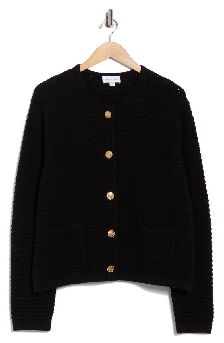 Gemma + Jane Ottoman Stitch Sweater Jacket, Alternate, color, Black
