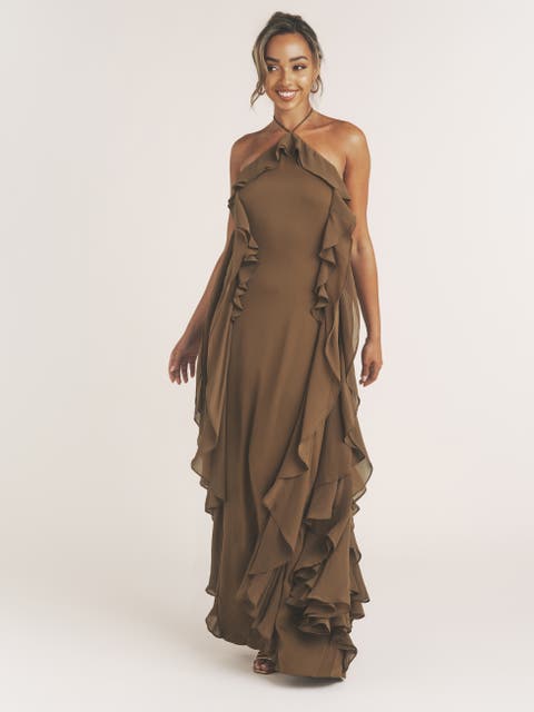 Whitney Ruffle Halter Neck Maxi Dress