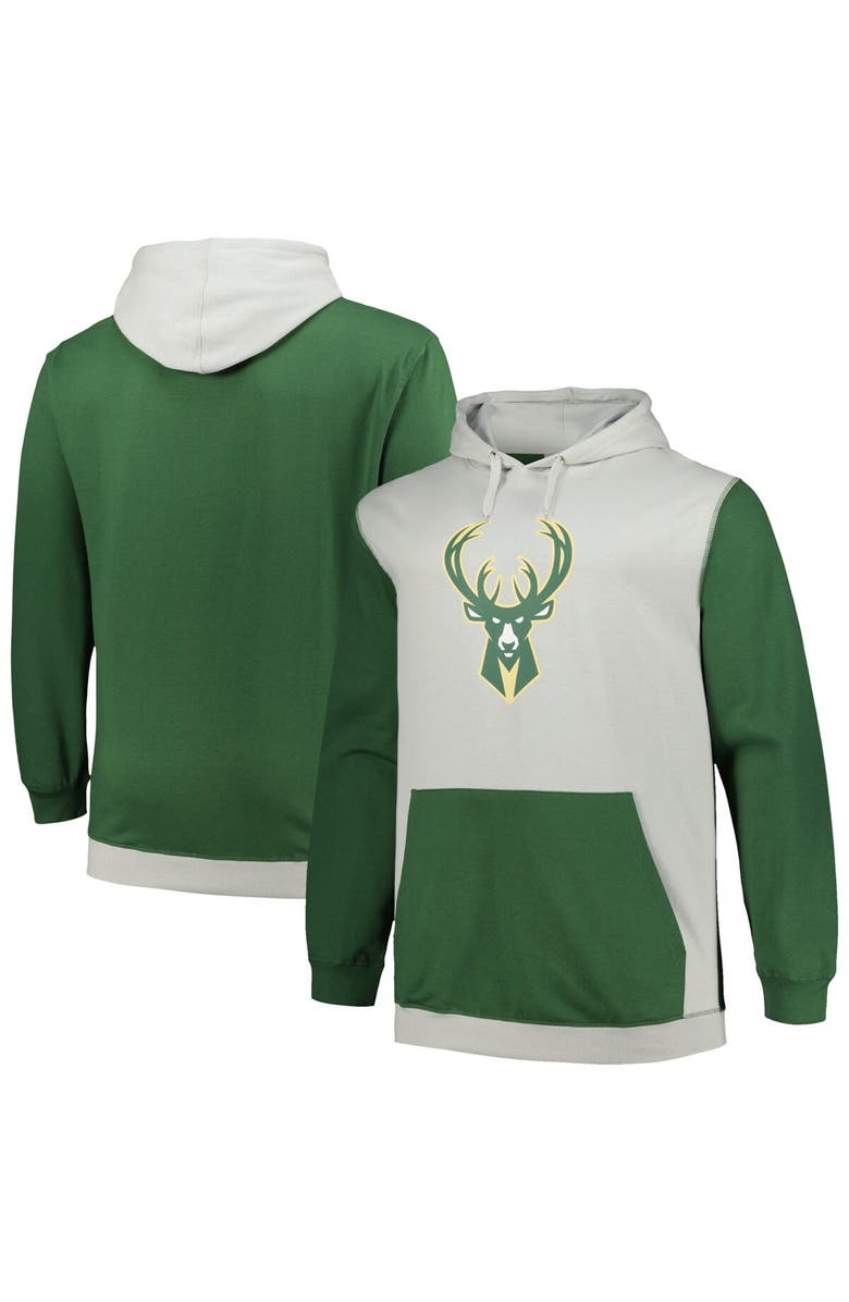 FANATICS Men's Fanatics Branded Hunter Green/Silver Milwaukee Bucks Big & Tall Primary Arctic Pullover Hoodie, Main, color, Hunter Green