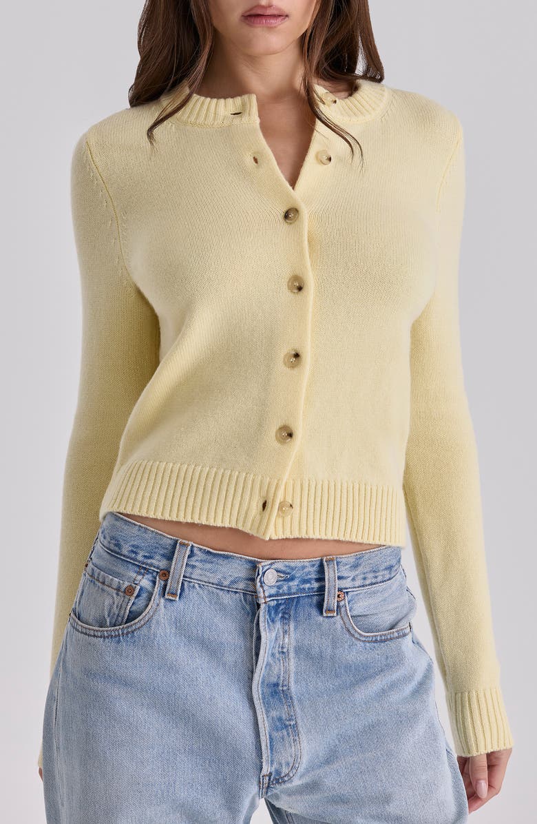 HOUSE OF CB Signature Lemon Merino Wool Blend Cardigan, Main, color, Lemon