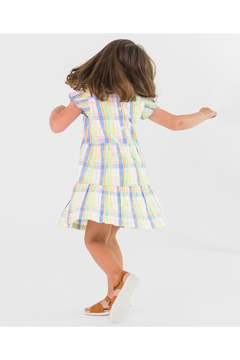 Girls Flutter Sleeve Tiered Dress, Alternate, color, Clubhouse Rainbow Plaid